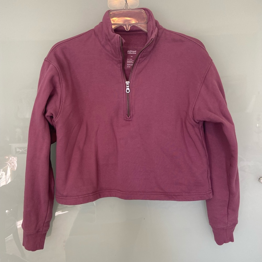 Girlfriend Collective Tulipwood 50/50 Half-Zip Sweatshirt in dusty mauve